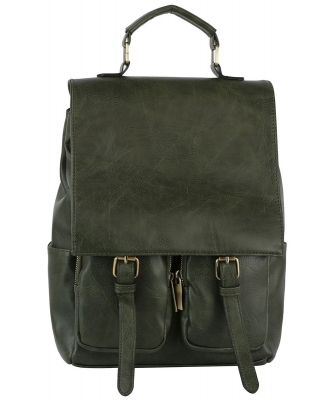 Fashion Faux Buckle Flap Backpack GLM-0116 OLIVE